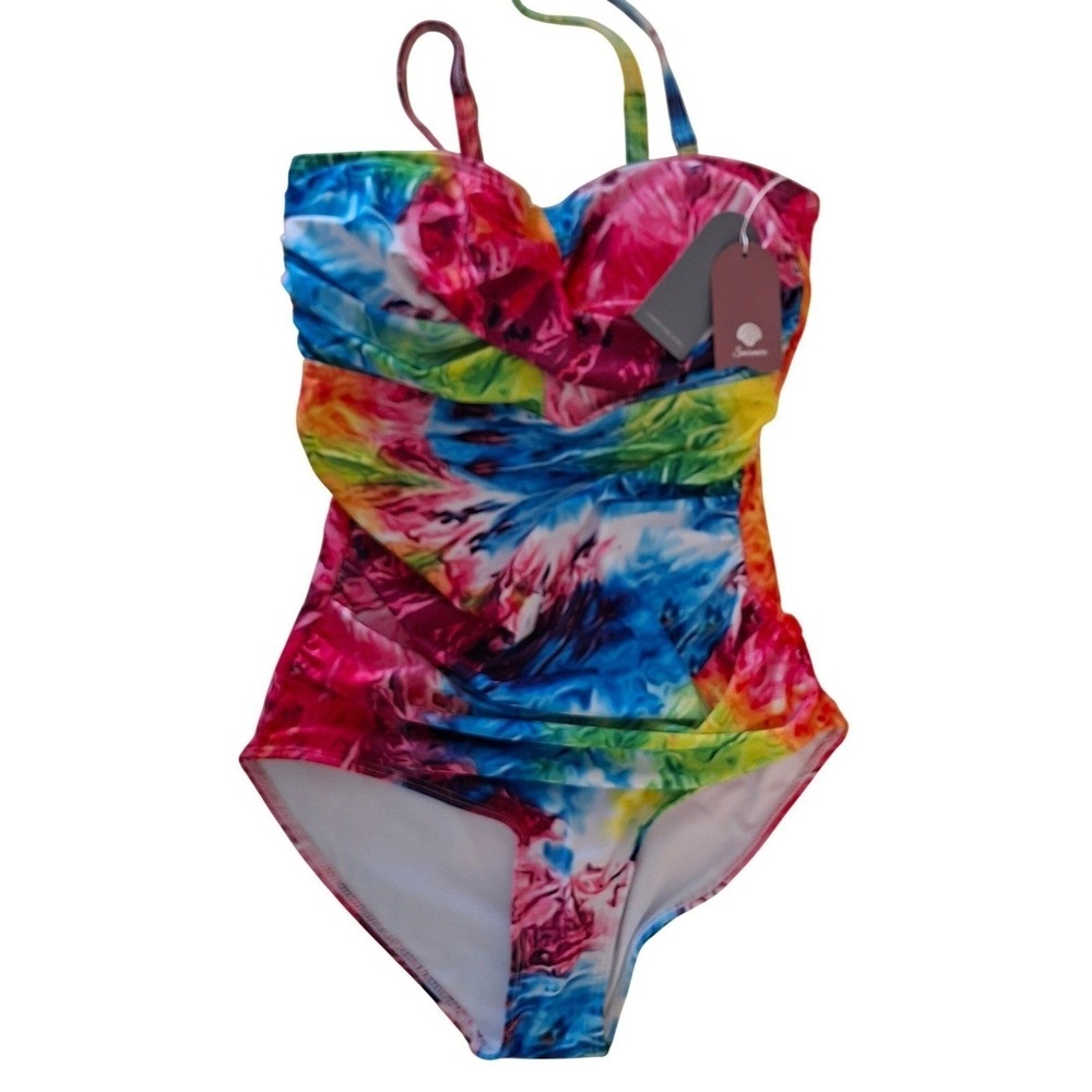 Smismivo Swimsuit NWT size S Multicolor New Tie Dye Ruched Tummy Control